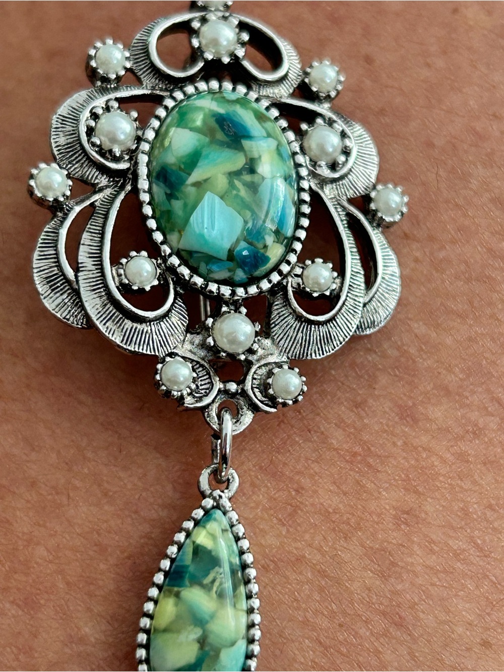Coventry Green Mosaic Stone Drop BROOCH - Women Jewelry